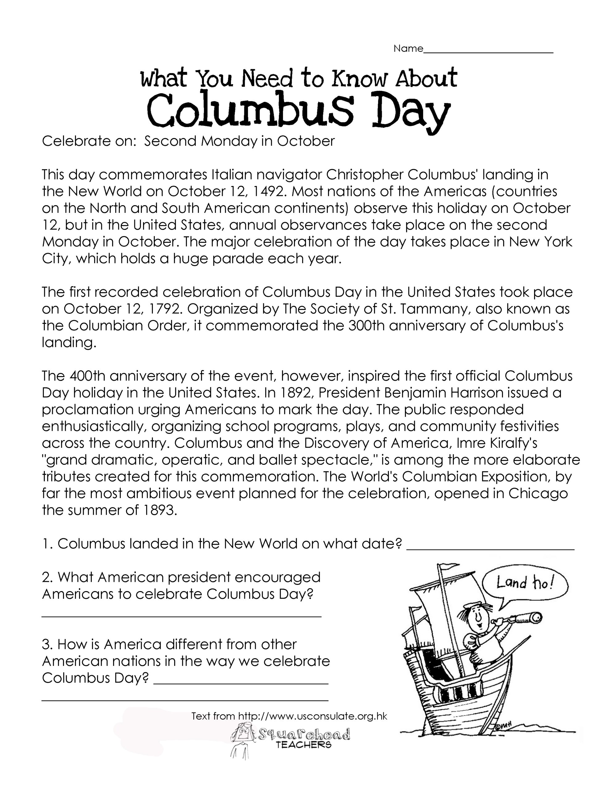 Columbus Day free Worksheet Christopher Columbus Worksheets 