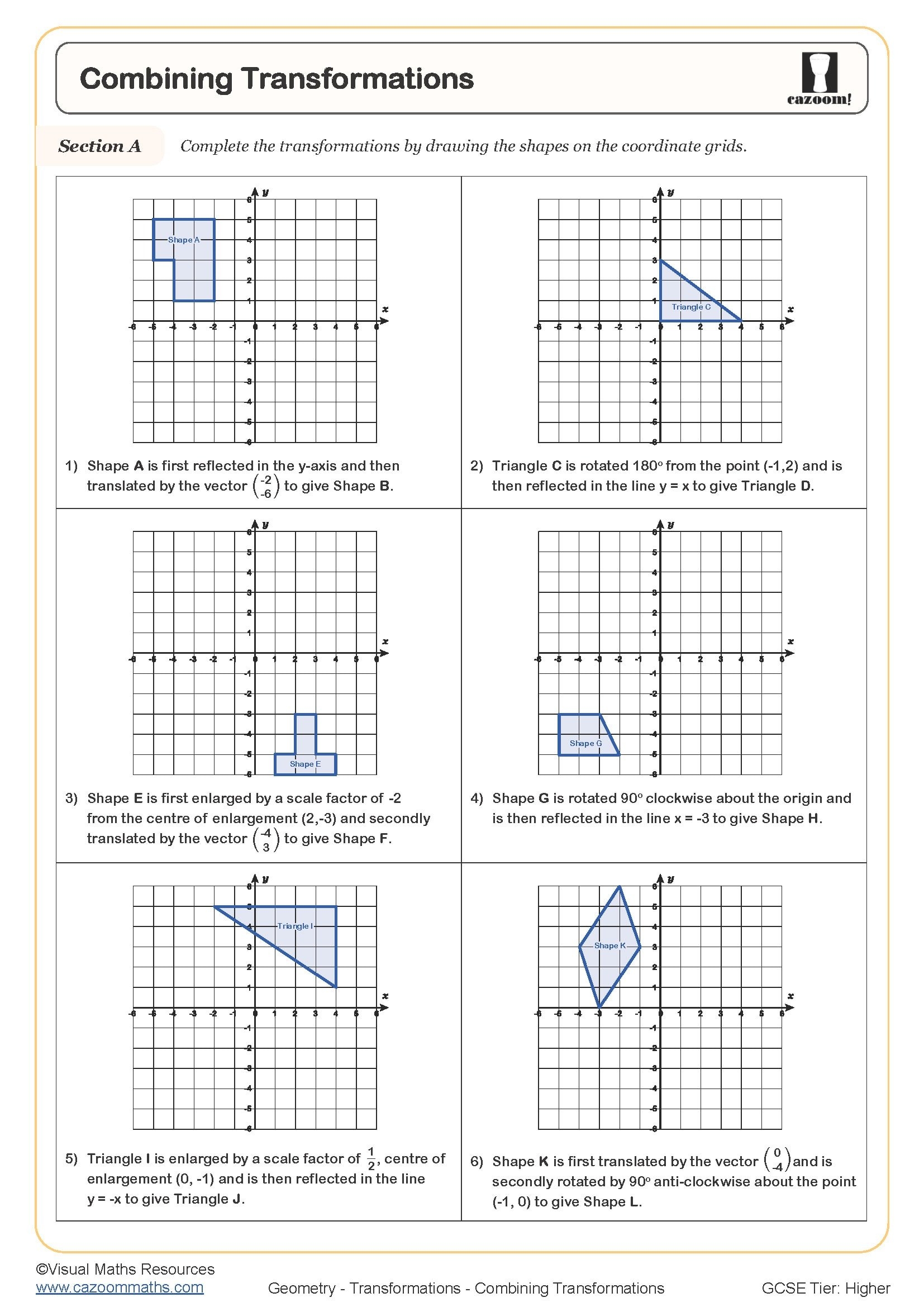 Combining Transformations Free Worksheet Printable PDF Worksheets