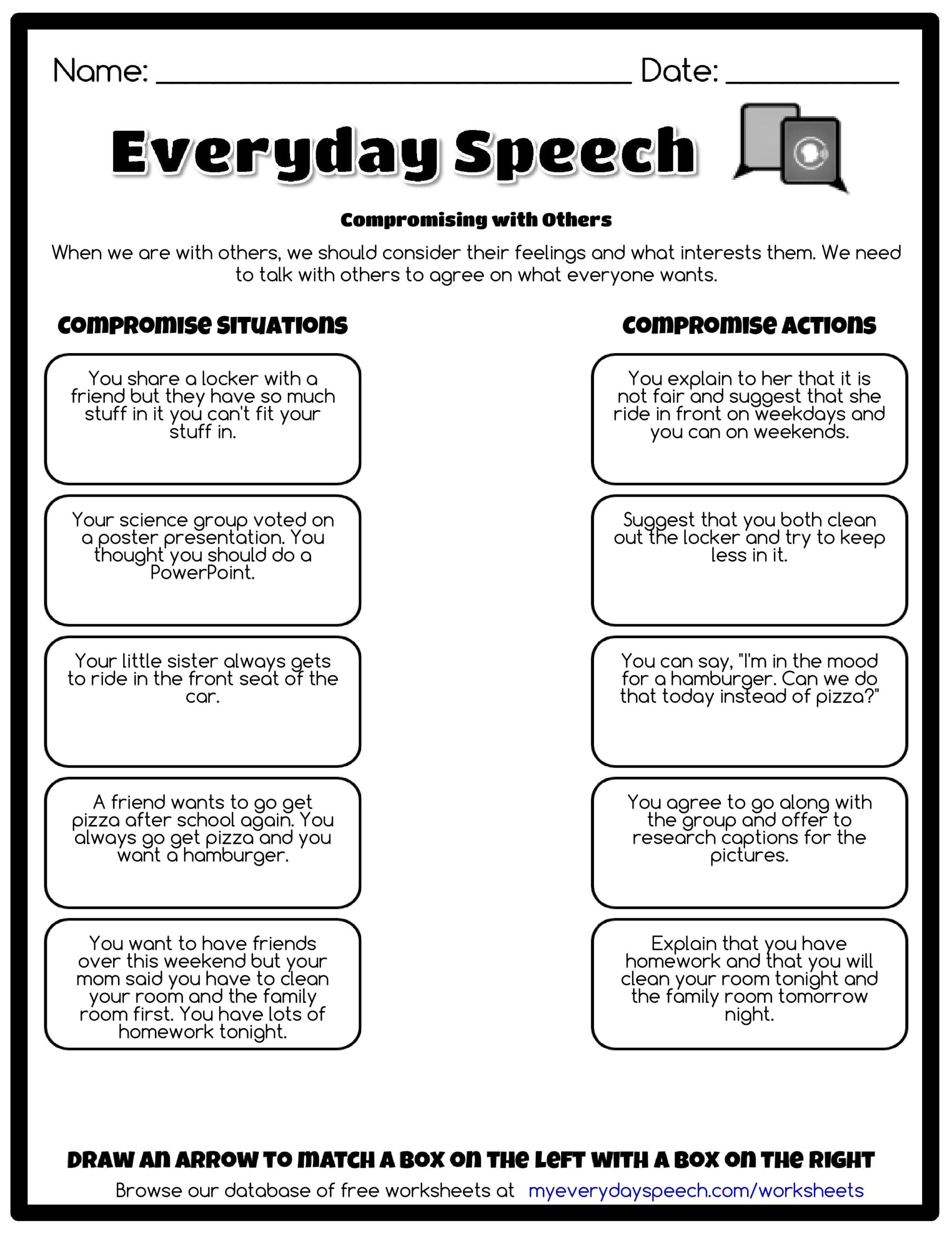 Compromising With Others Everyday Speech Everyday Speech Worksheets Library