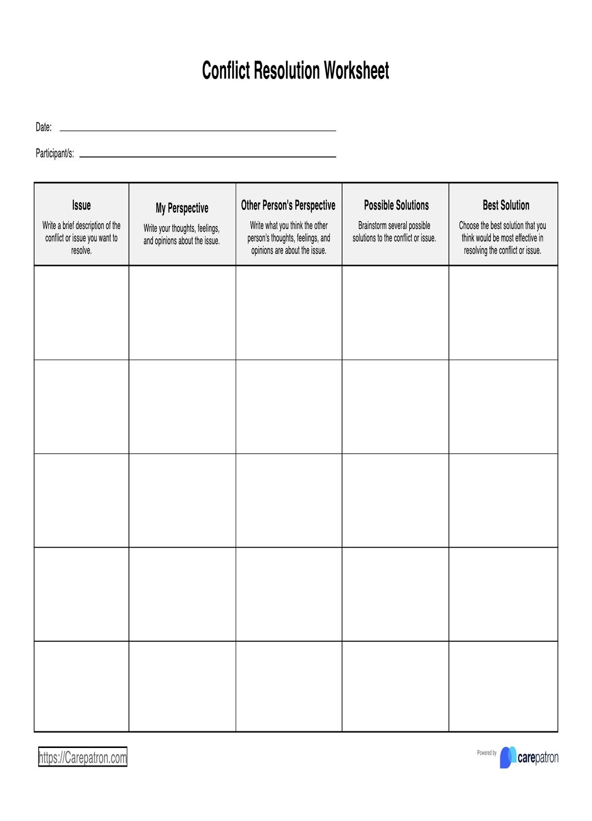 Conflict Resolution Worksheets U0026 Example Free PDF Download