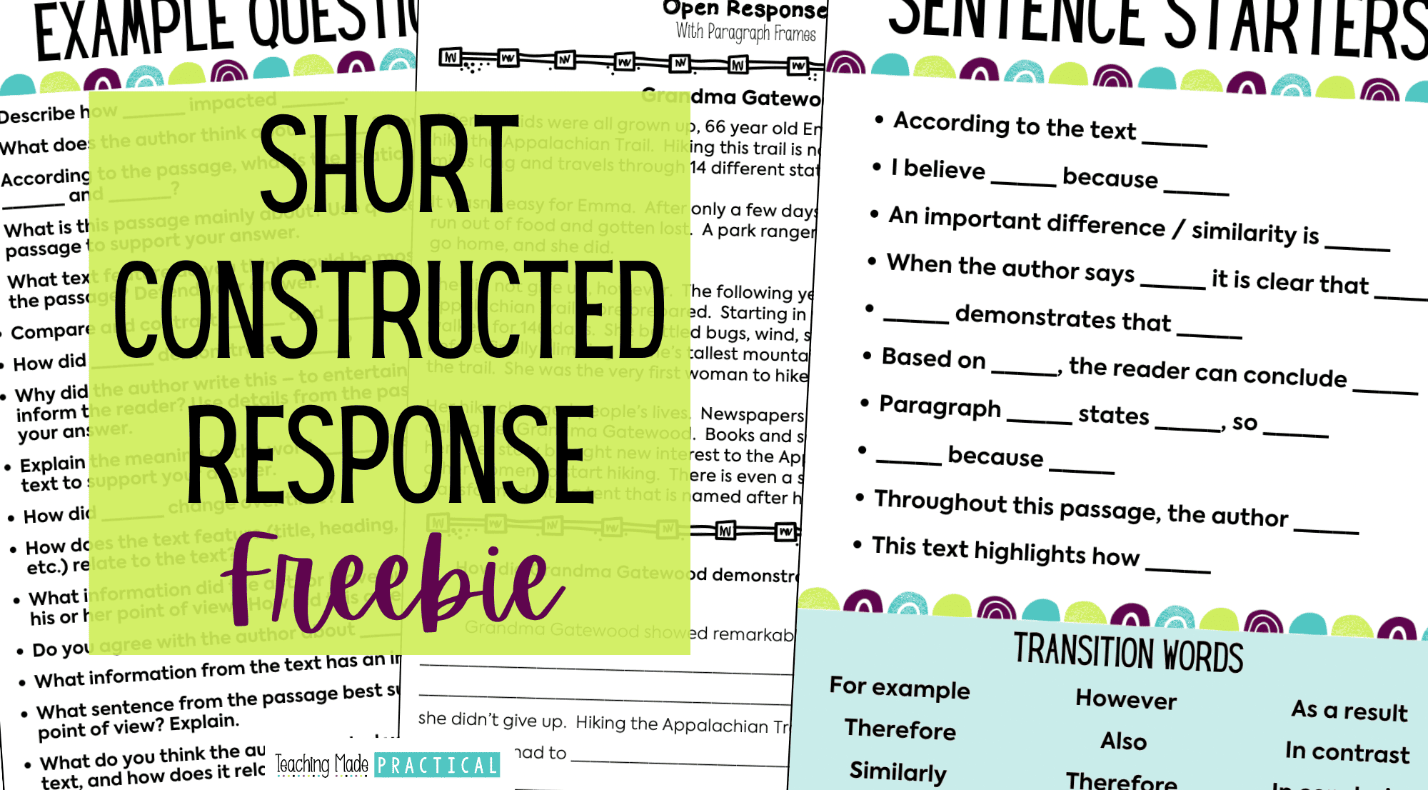 Constructed Response Free Reading Passage U0026 Sentence Starters Teaching Made Practical