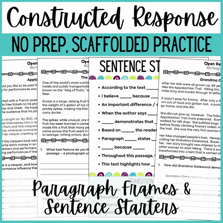 Constructed Response Free Reading Passage U0026 Sentence Starters Worksheets Library