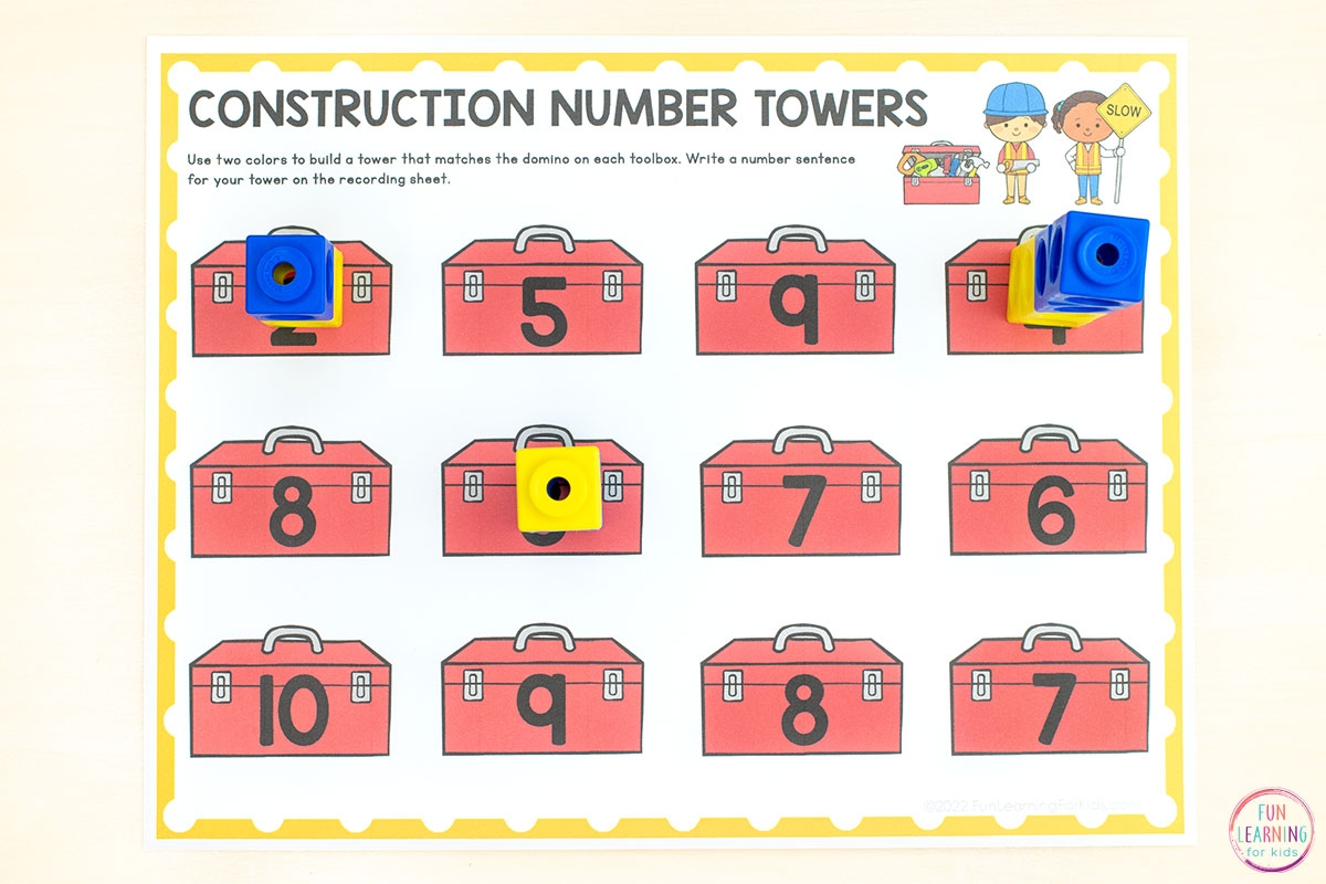 Construction Number Towers Free Printable Math Activity Construction Number Towers Free Printable Math Activity