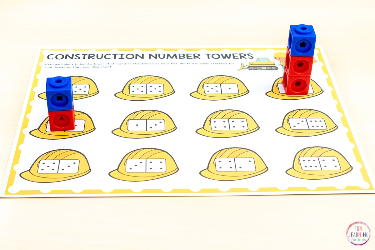 Construction Number Towers Free Printable Math Activity Construction Number Towers Free Printable Math Activity