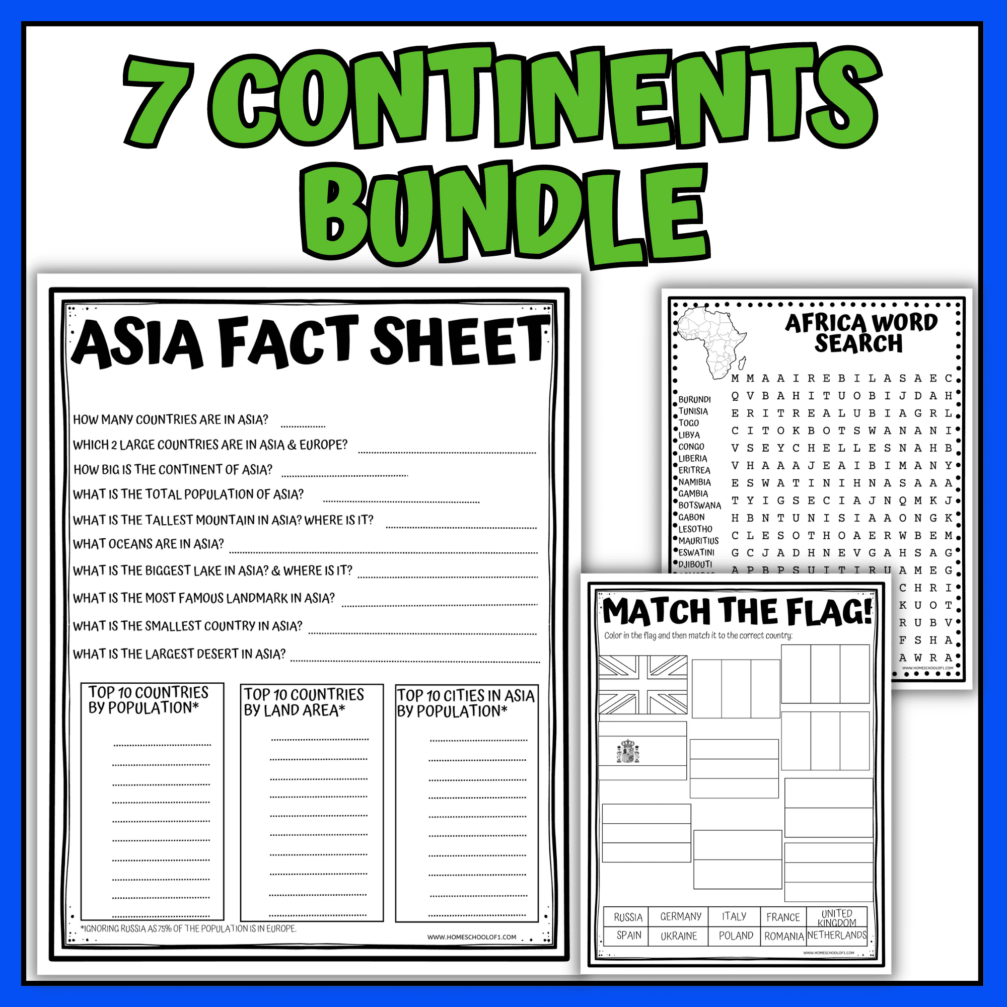 Continent Worksheets Bundle