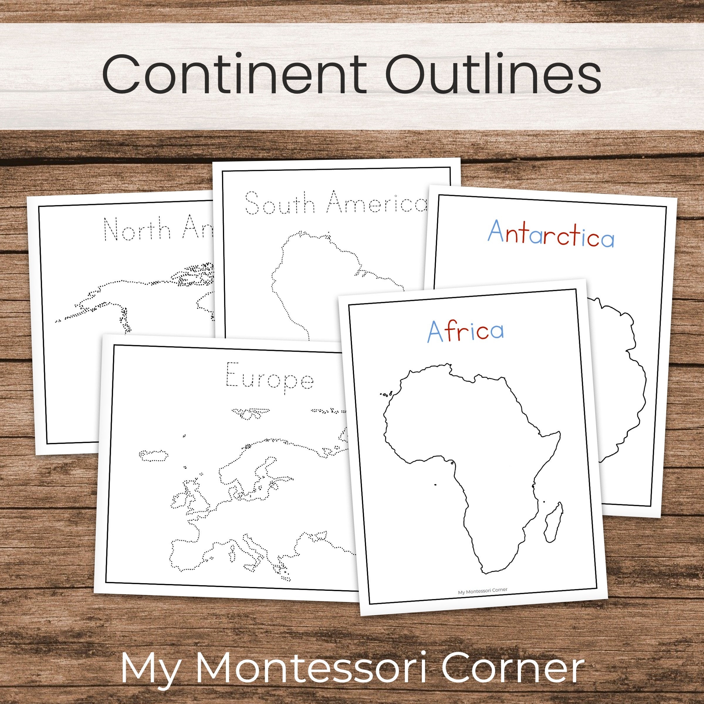 Continents Tracing Worksheets And Art Template Outlines Montessori Preschool Geography Printable Etsy