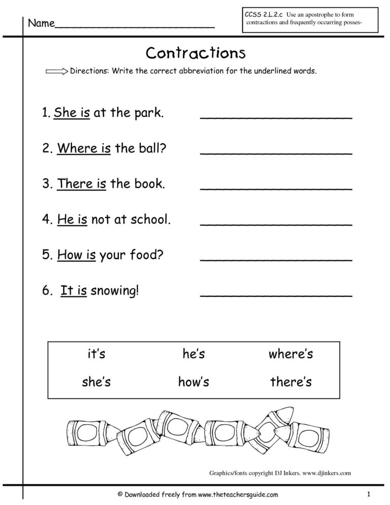 Contraction Worksheets 1st Grade Biology Worksheet Science 