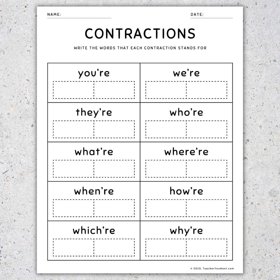 Contractions Worksheets And Activities Grammar Practice Review Pages