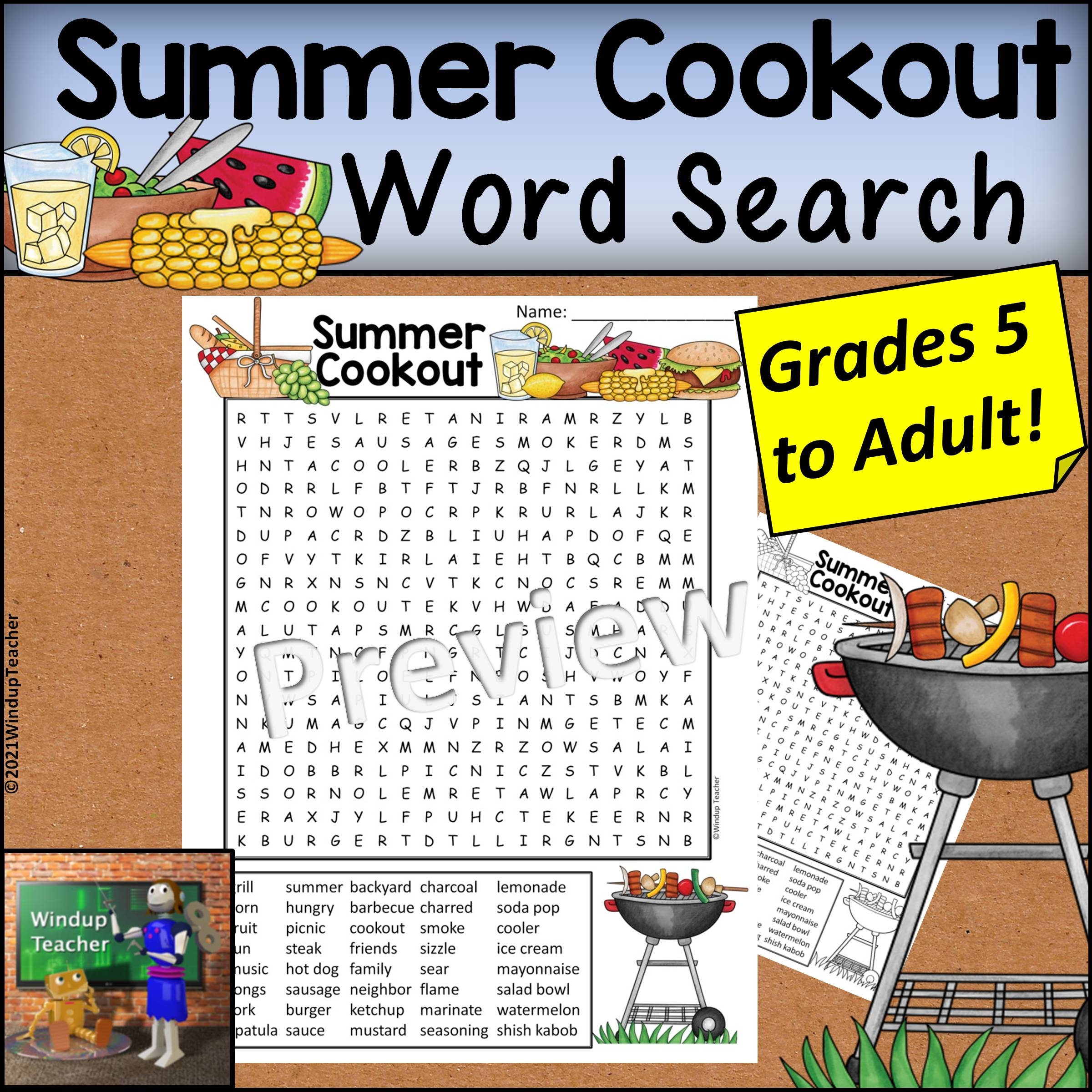 Cookout Word Search HARD For Grades 5 To Adult Made By Teachers