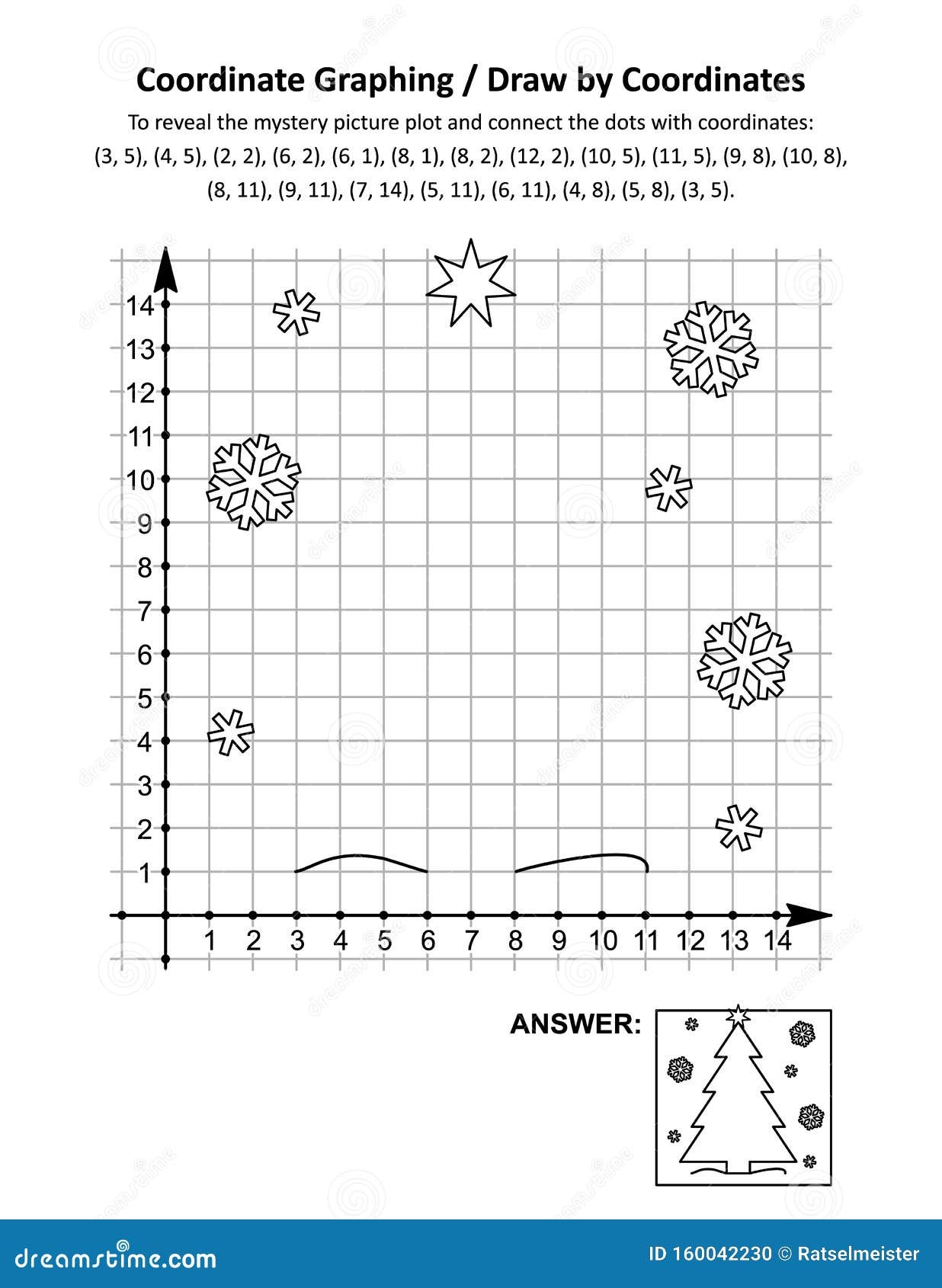 Coordinate Graphing Or Draw By Coordinates Math Worksheet With Christmas Tree Stock Vector Illustration Of Connect Hidden 160042230