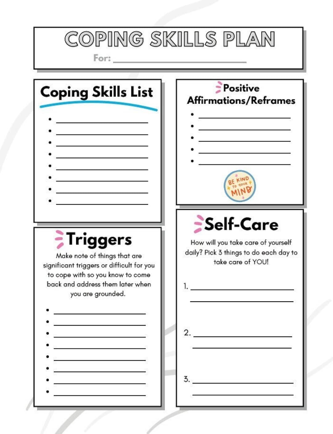 Coping Skills Worksheet Etsy UK Coping Skills Worksheet Etsy UK