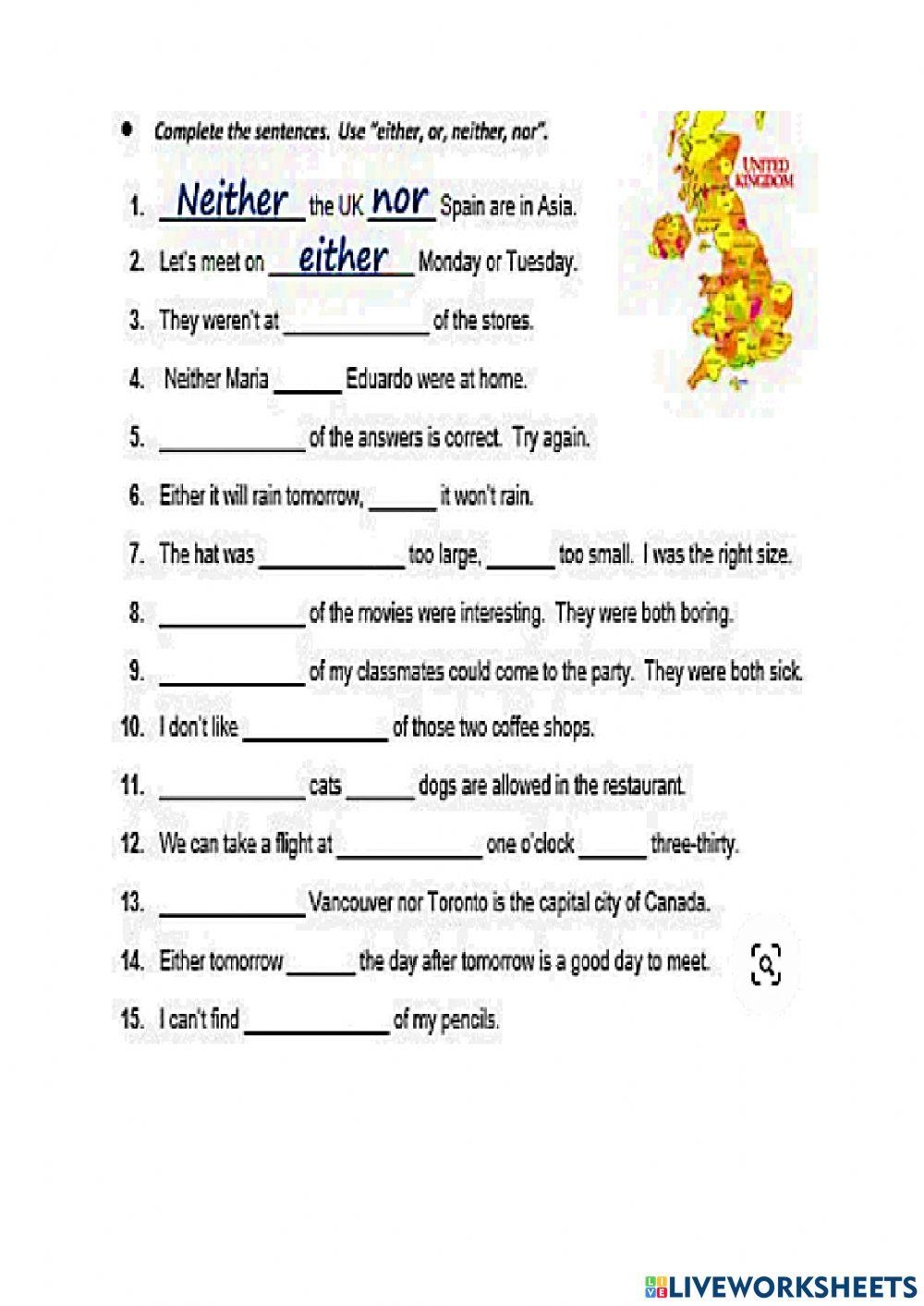 Correlative Conjunctions Interactive Exercise Live Worksheets