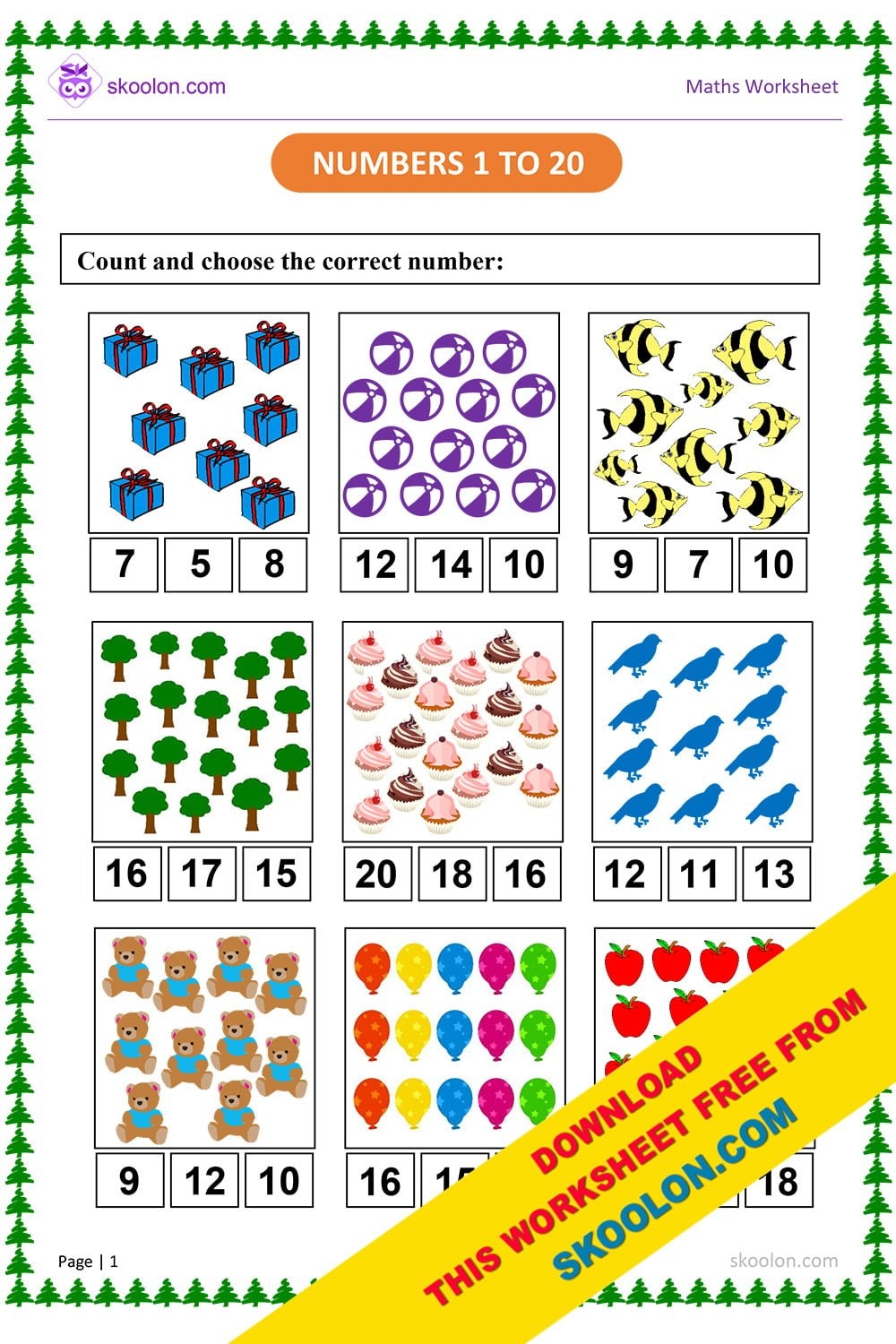 Count And Match Numbers 1 To 20 Worksheet For KG Skoolon