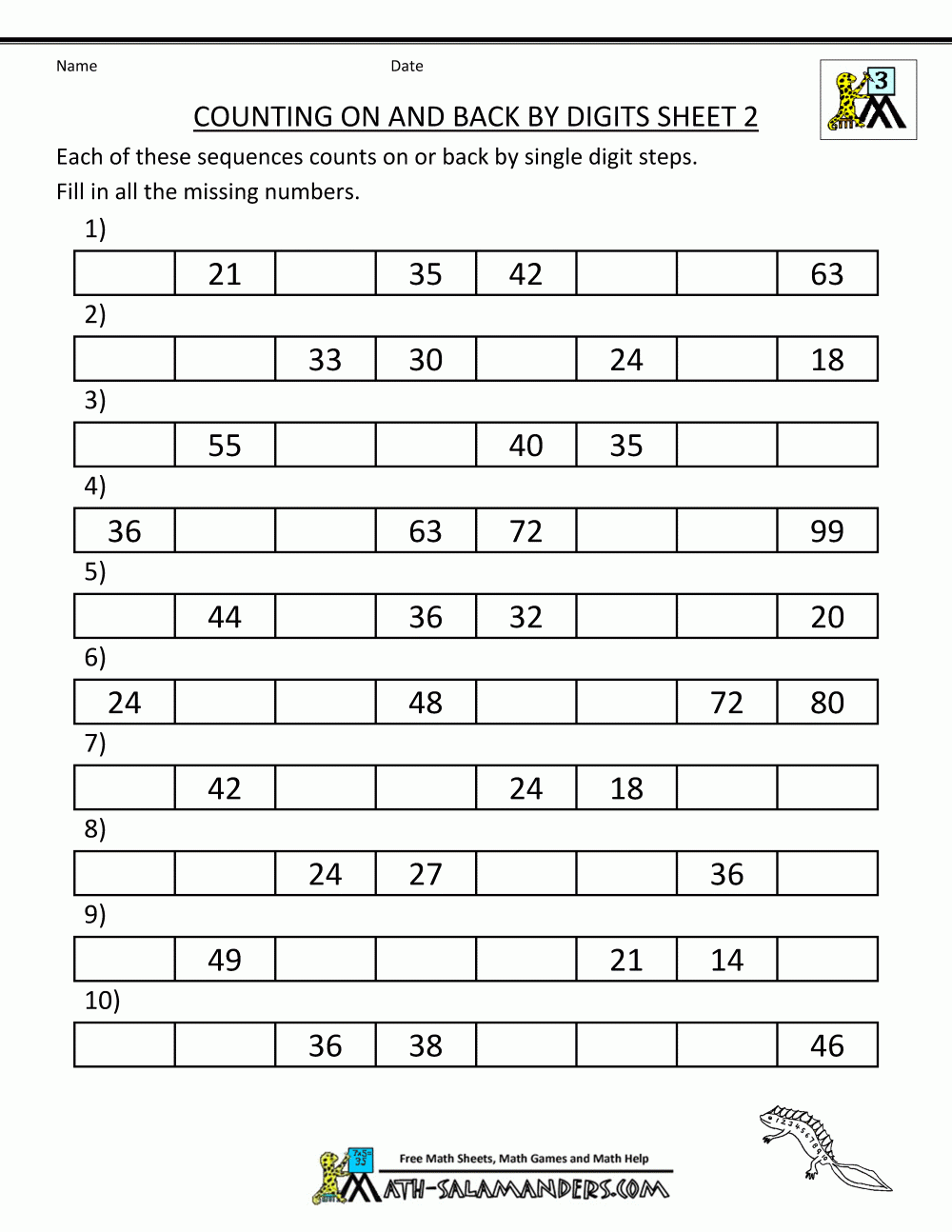 Counting On And Back Worksheets 3rd Grade