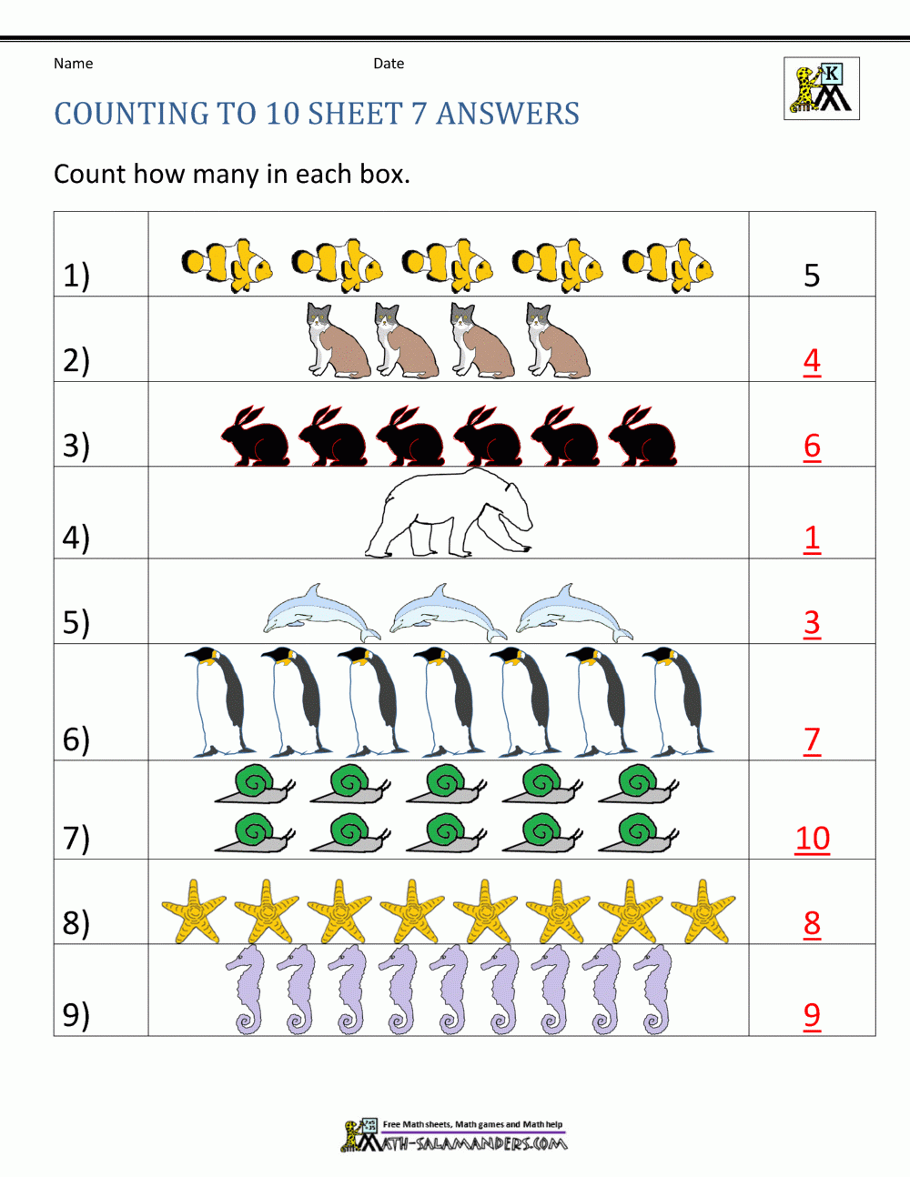Counting To 10 Worksheets
