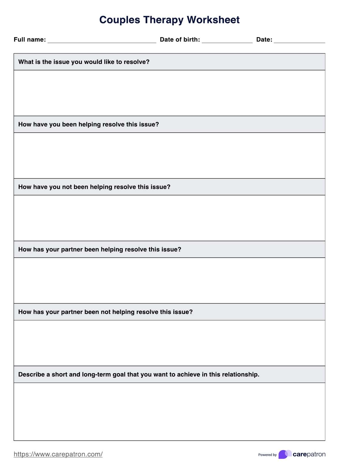Couples Therapy Worksheet Template U0026 Example Free PDF Download Couples Therapy Worksheet Template U0026 Example Free PDF Download