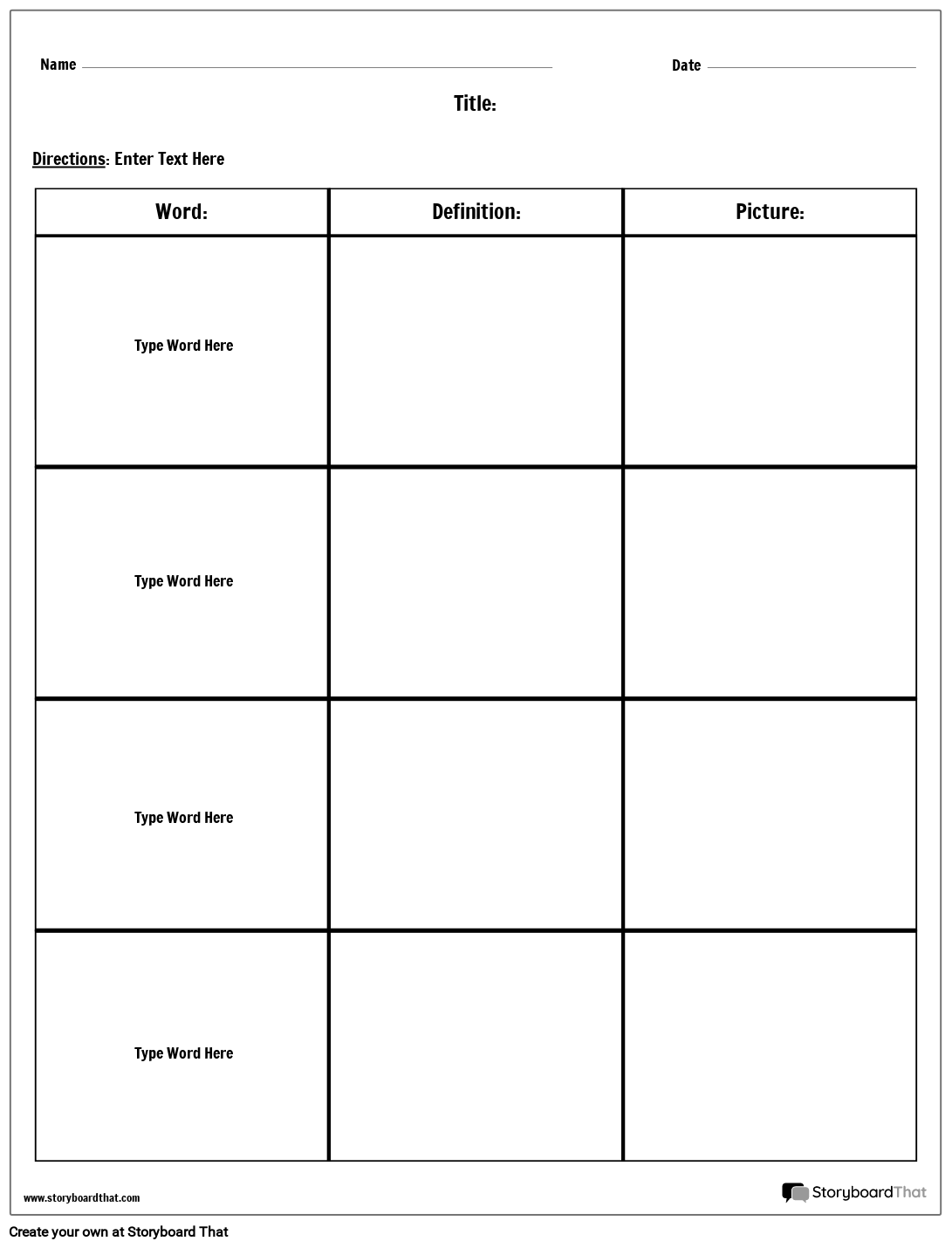 Create Free Worksheet Definition Templates