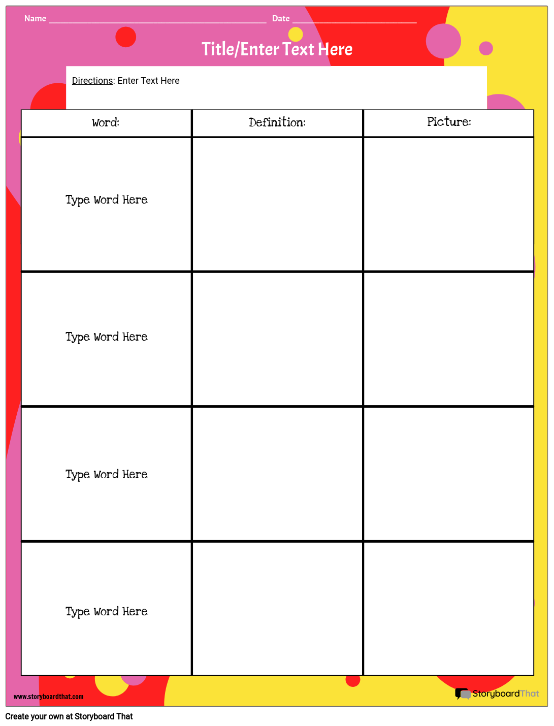 Create Free Worksheet Definition Templates