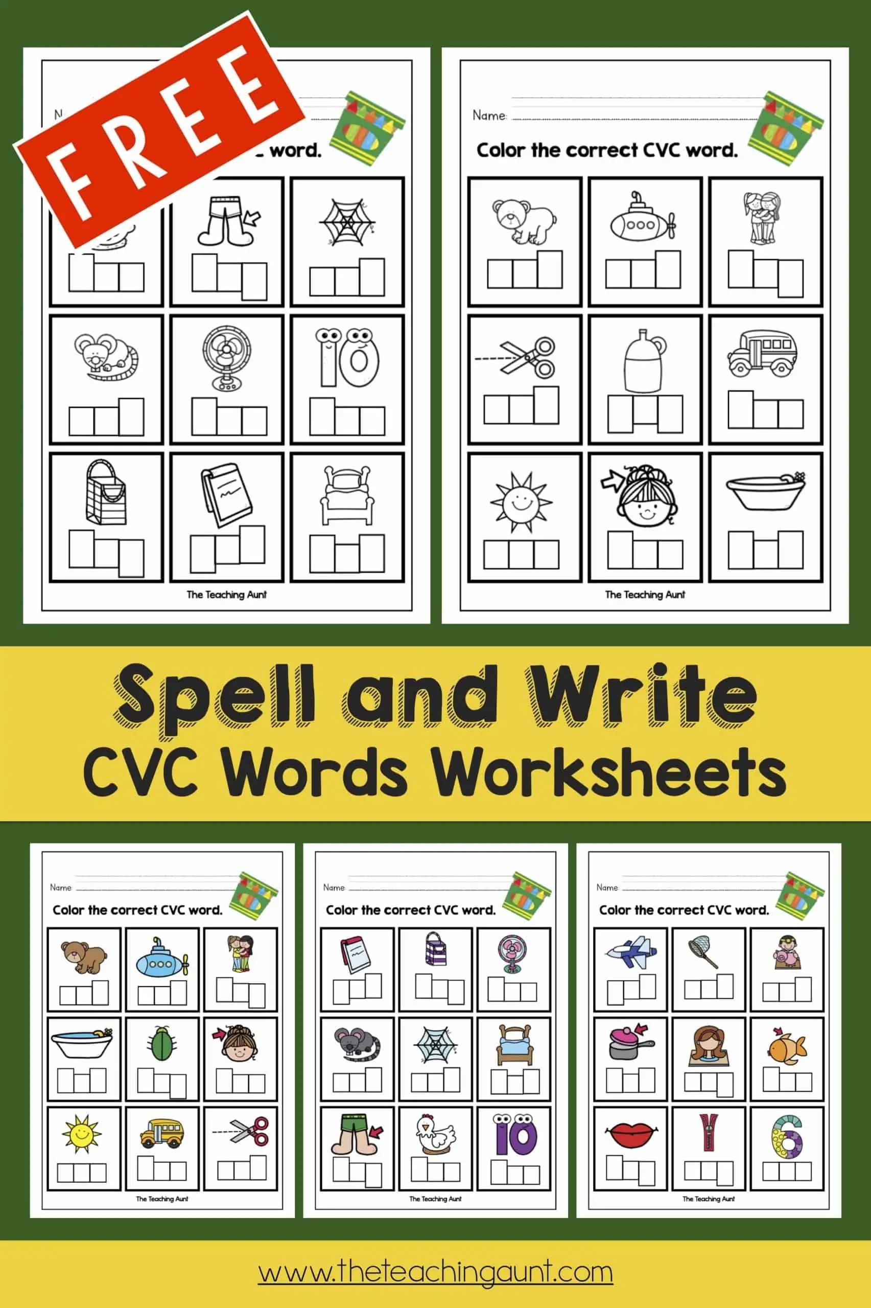 CVC Words Worksheets For Kindergarten The Teaching Aunt CVC Words Worksheets For Kindergarten The Teaching Aunt