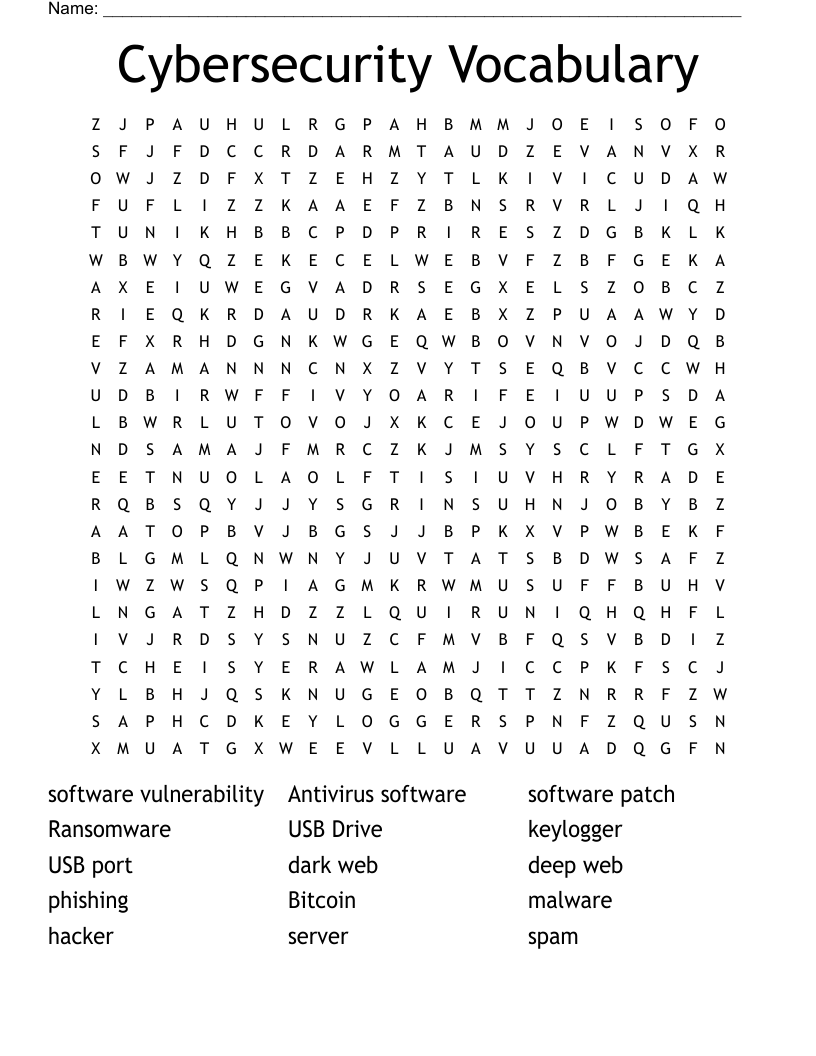 Cybersecurity Vocabulary Word Search WordMint