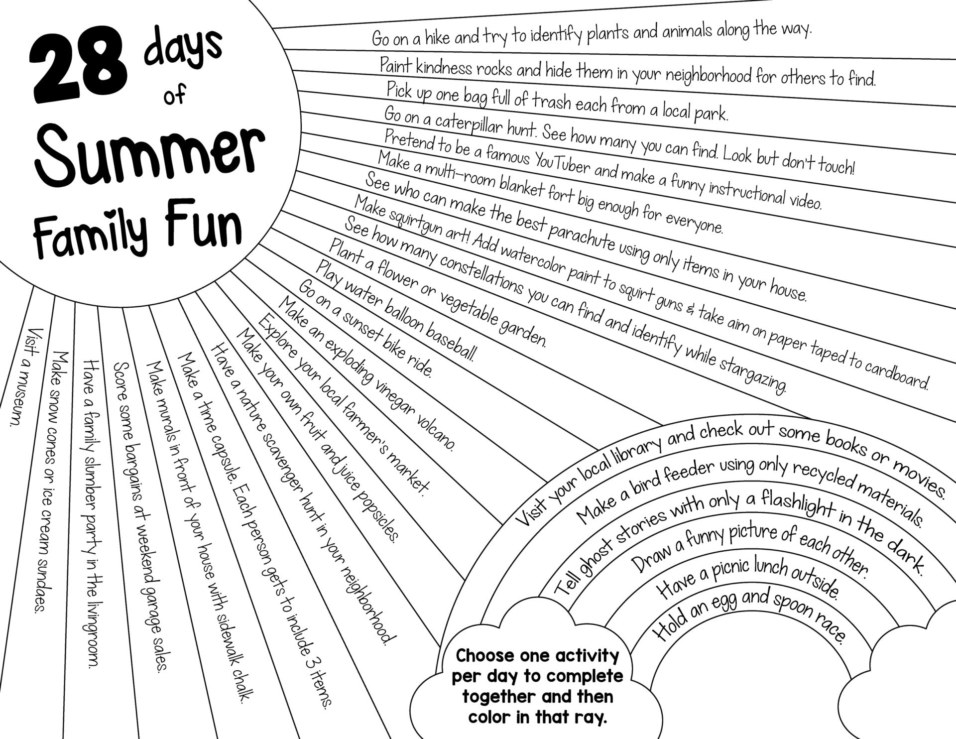 Daily Summer Activities Calendar For Kids Printable Free