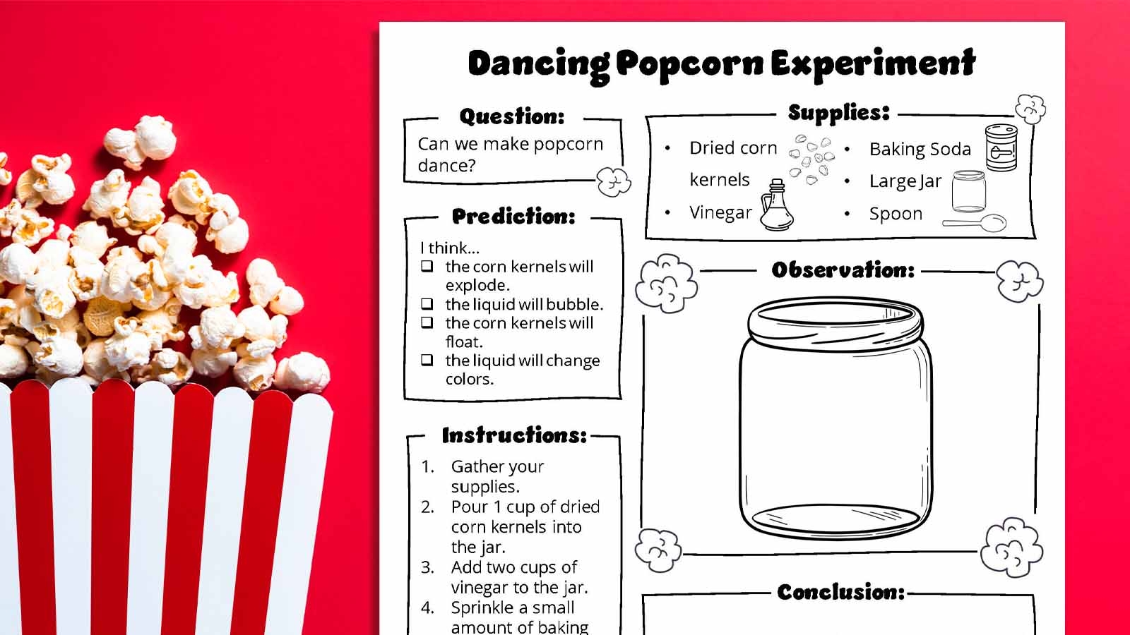 Dancing Popcorn Experiment How To Plus Free Worksheet Dancing Popcorn Experiment How To Plus Free Worksheet