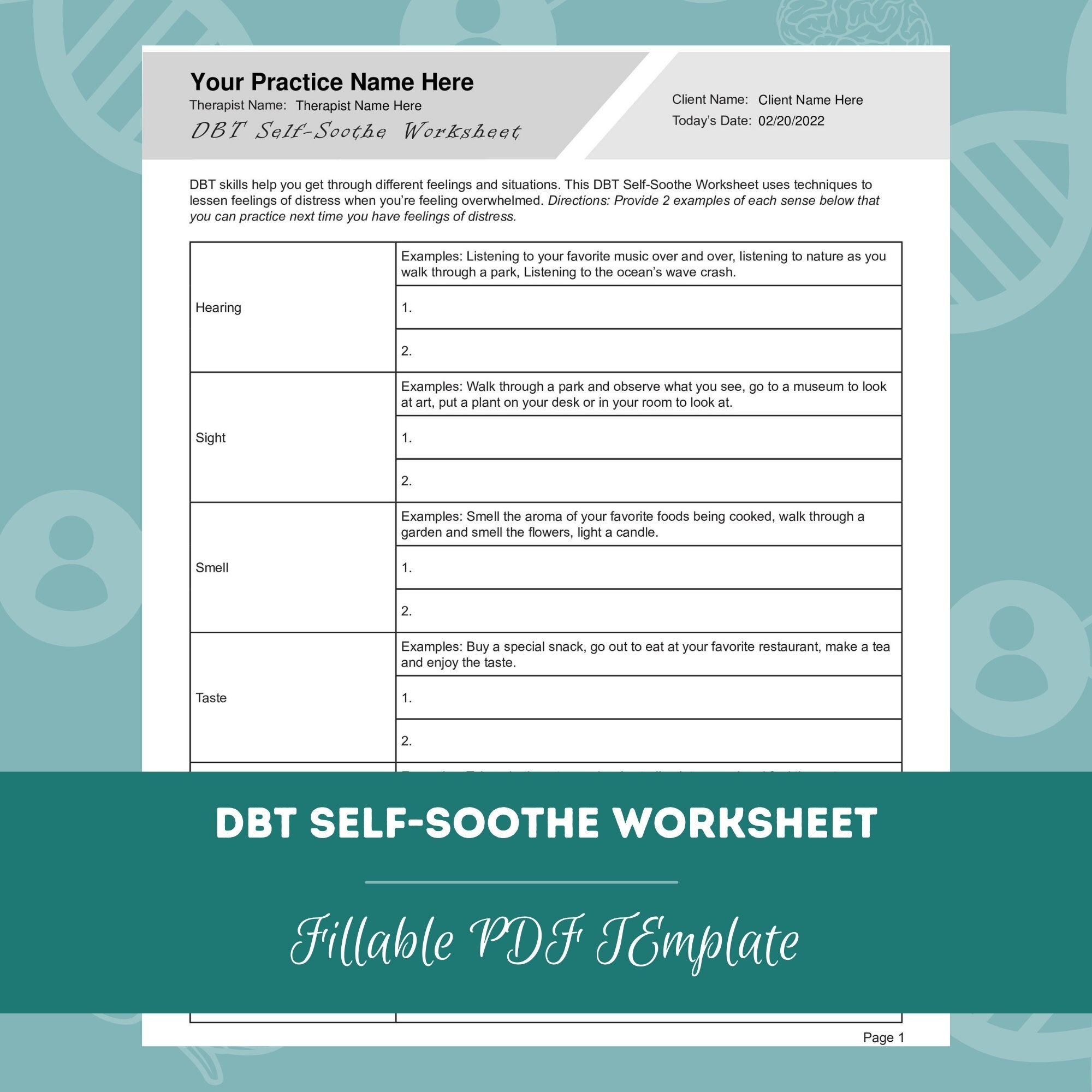 Free Printable Dbt Self Soothe Worksheet Free Printable Dbt Self Soothe Worksheet