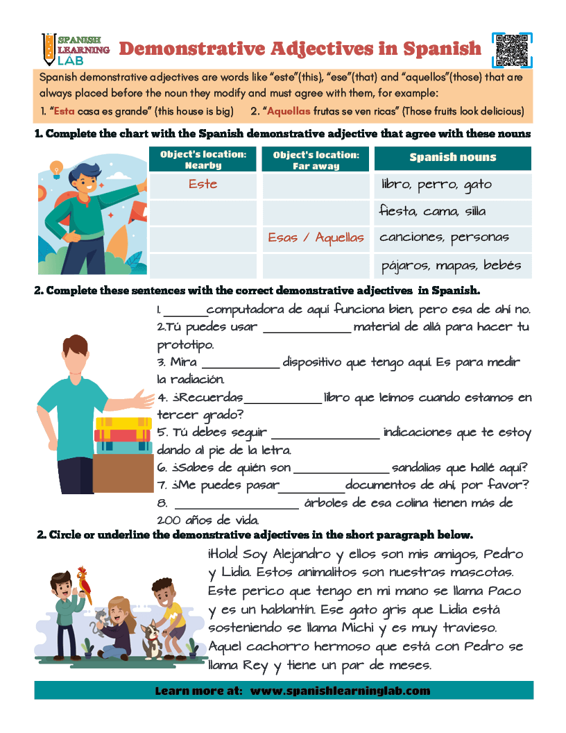 Demonstrative Adjectives In Spanish PDF Worksheet Spanish Learning Lab