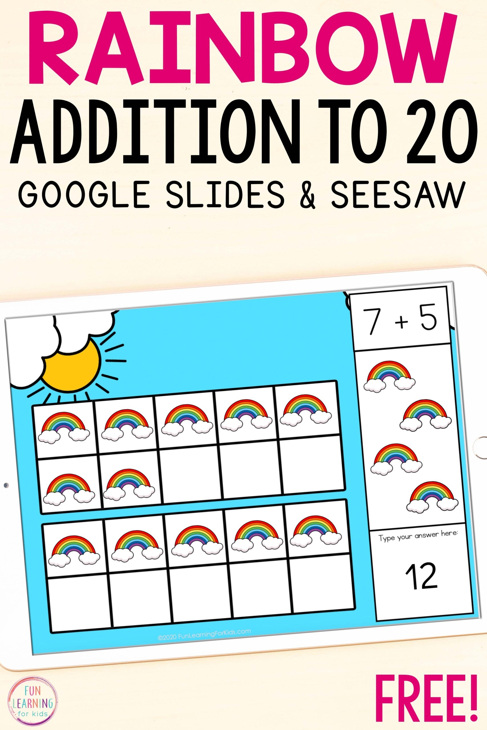 Digital Rainbow Addition Within 20 Math Activity