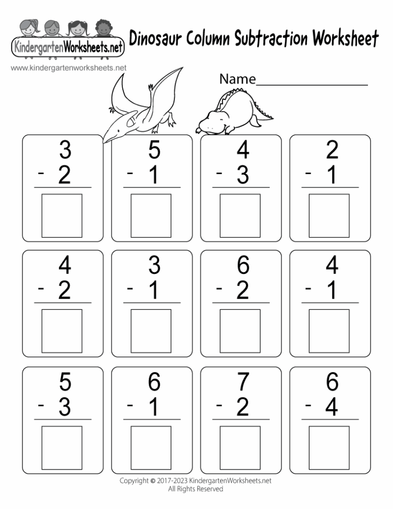 Dinosaur Column Subtraction Worksheet Free Printable Digital U0026 PDF