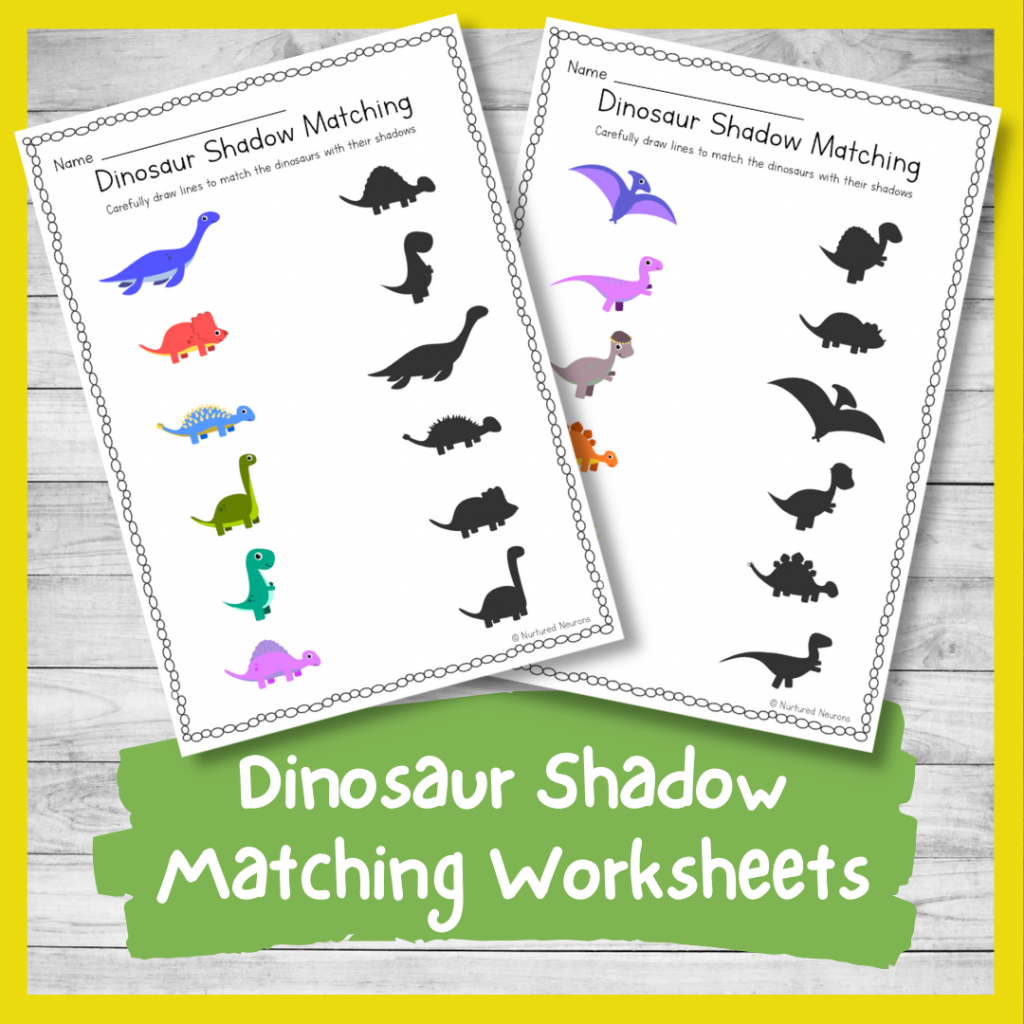 Dinosaur Shadow Matching Worksheets Printable PDF Nurtured Neurons