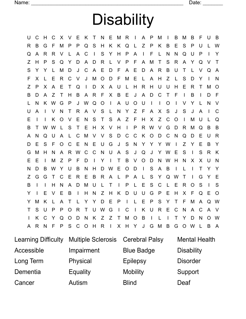 Disability Word Search WordMint Disability Word Search WordMint