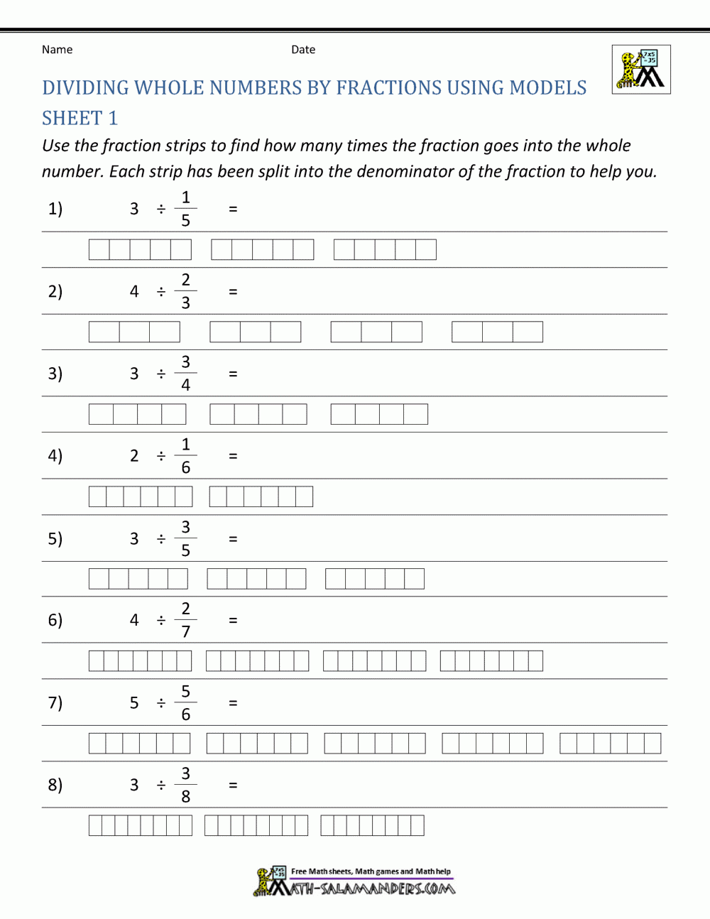Free Printable Division Of Fractions Worksheets