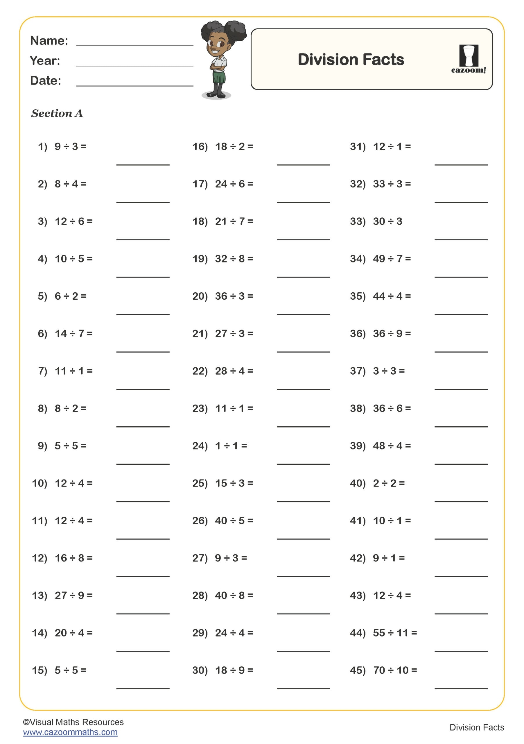 Division Facts Worksheet Fun And Engaging Year 4 PDF Worksheets Division Facts Worksheet Fun And Engaging Year 4 PDF Worksheets