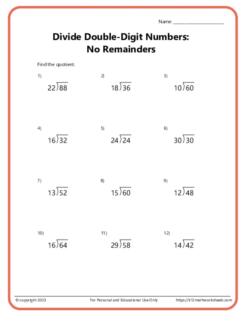 Free Printable Division Worksheets
