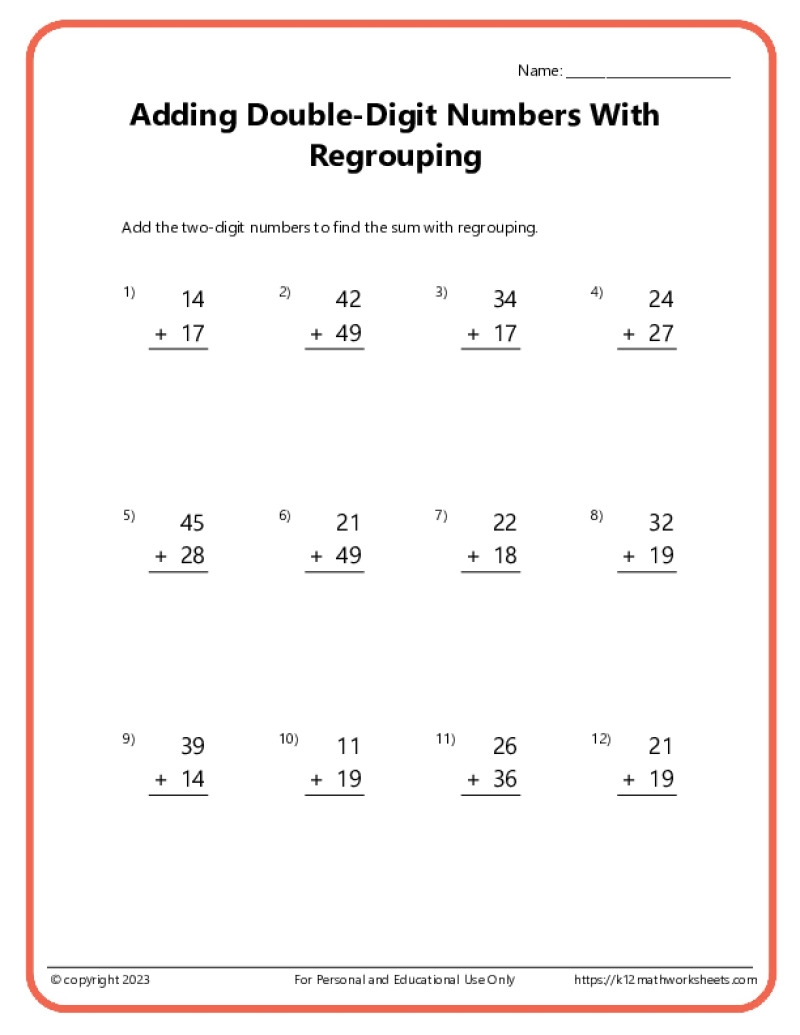 Free Printable Addition With Regrouping Worksheets