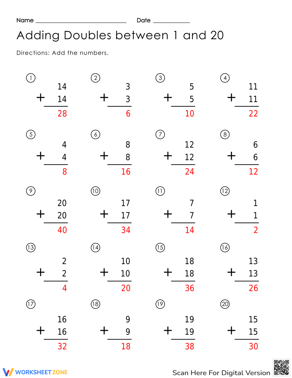 Doubles Addition Worksheets 2025