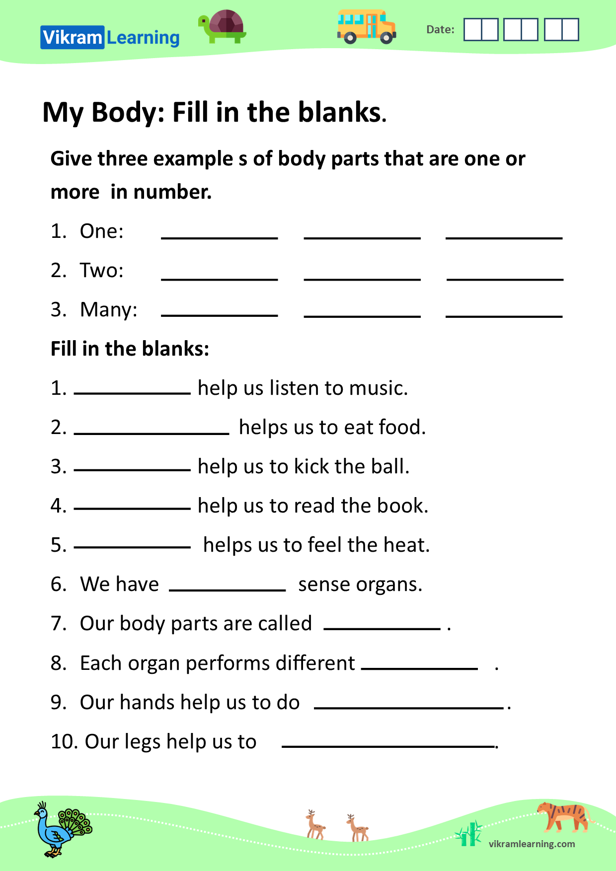 Download My Body Worksheets For Free Vikramlearning