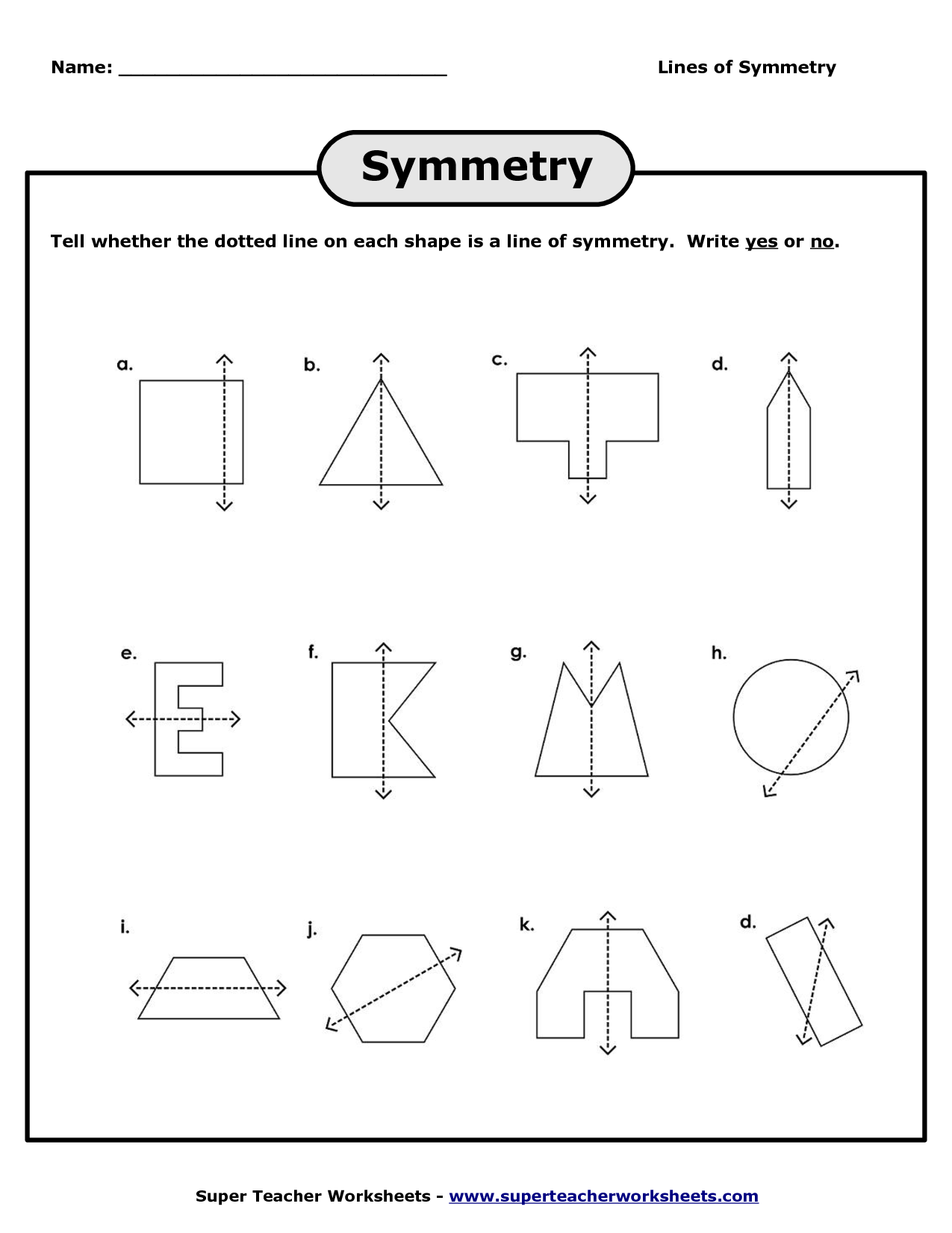 Drawing Lines Of Symmetry Printable Math Worksheet Worksheets 