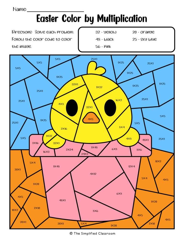 Easter Color By Code Multiplication Worksheets For 2nd 3rd