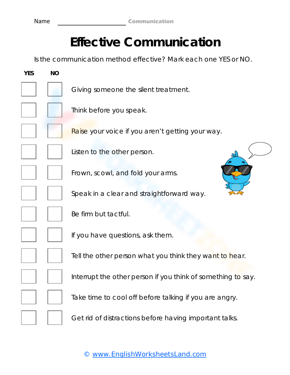 Free Printable Communcations Worksheets