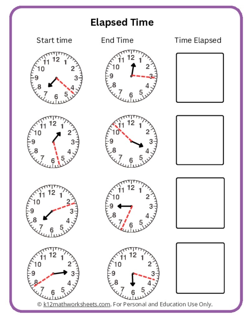 Elapsed Time Worksheets K12 Math Worksheets