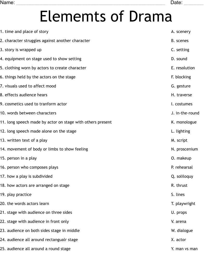 Elememts Of Drama Worksheet WordMint