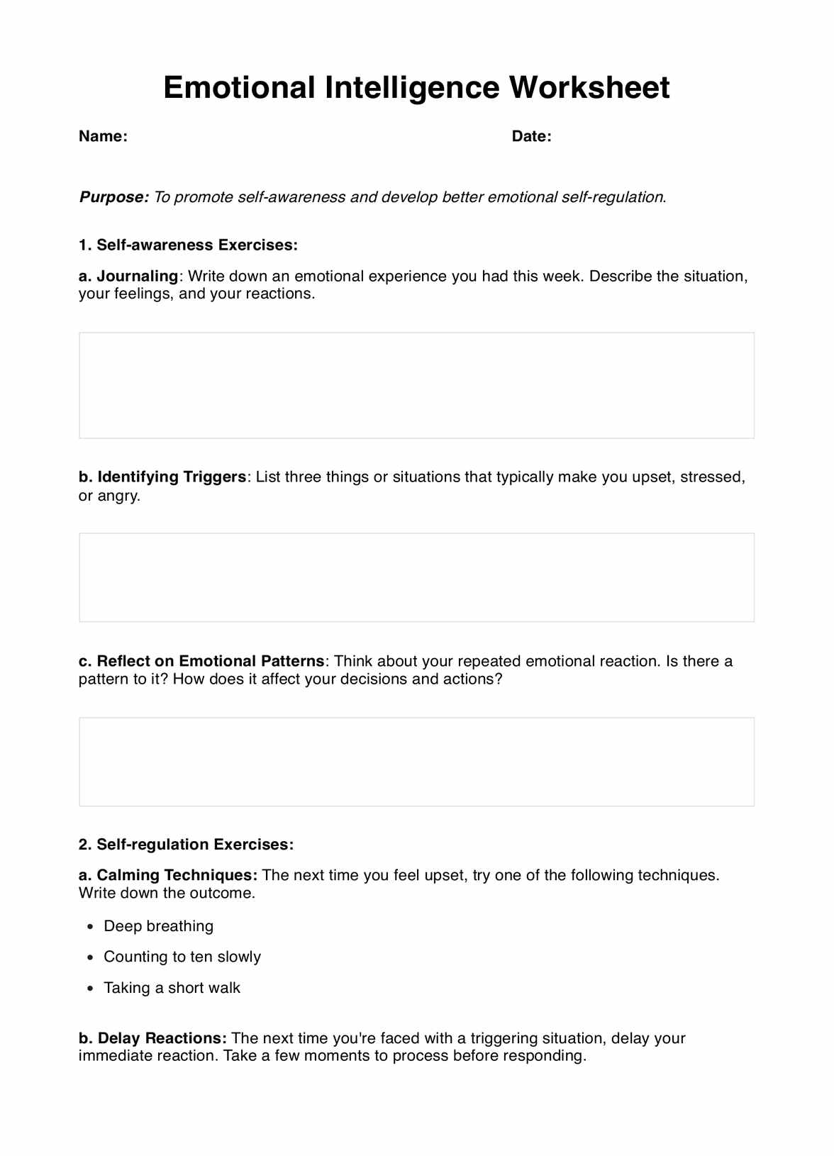 Emotional Intelligence Worksheets U0026 Example Free PDF Download