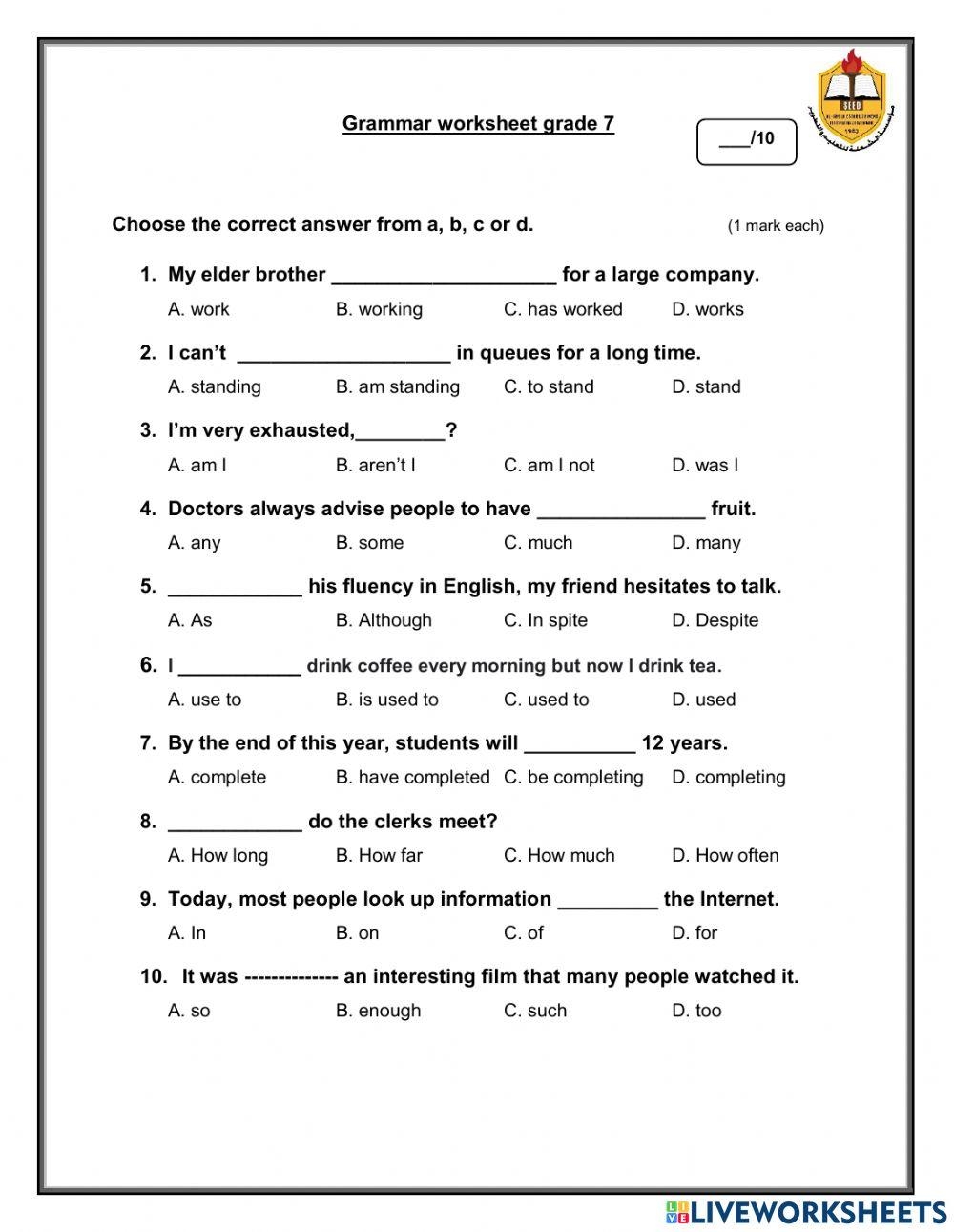 Engage And Learn 7th Grade Grammar Worksheets For Effective Language Skills