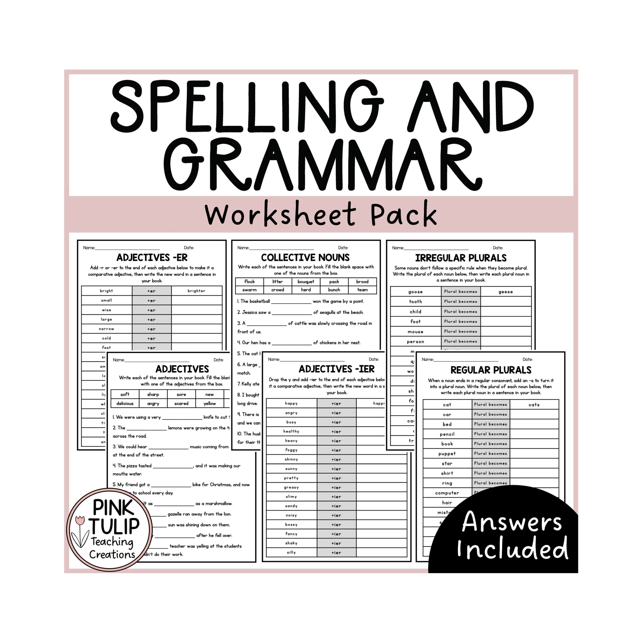 English Spelling And Grammar Worksheet Pack Etsy English Spelling And Grammar Worksheet Pack Etsy