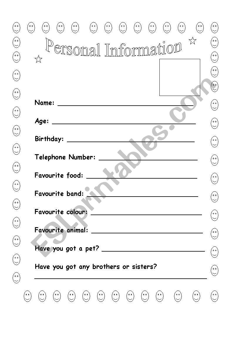 English Worksheets Personal Information