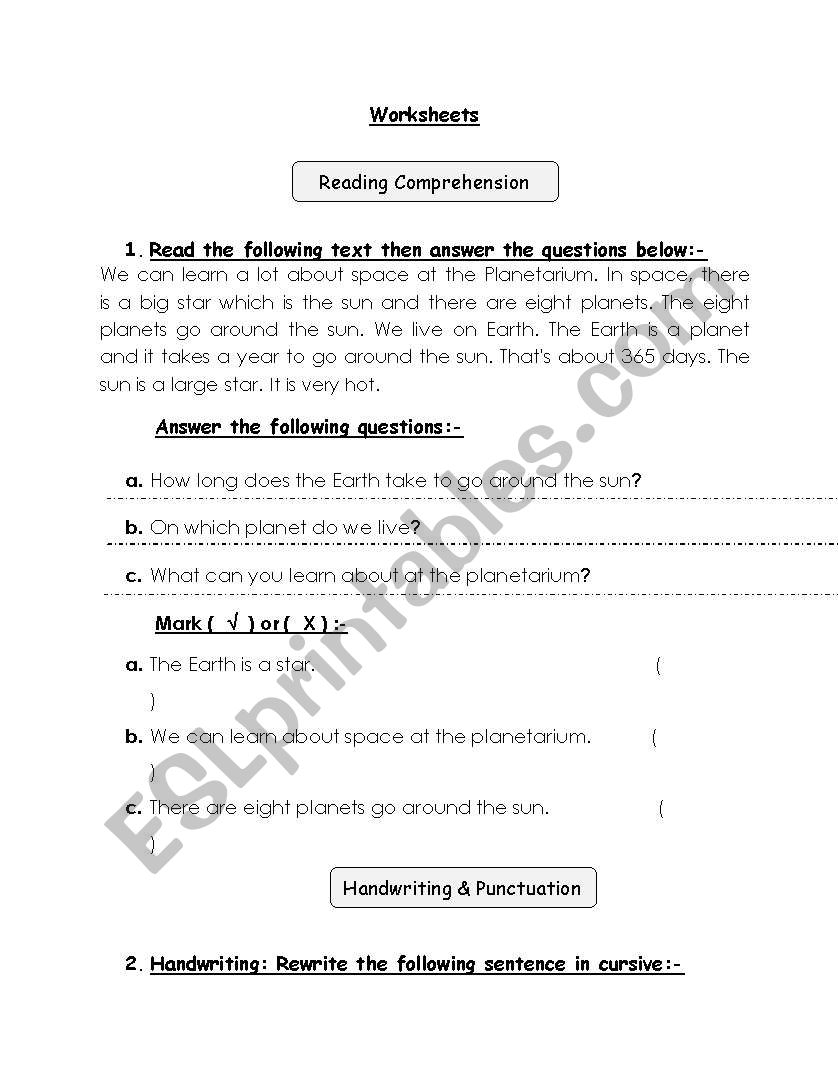 English Worksheets The Planetarium