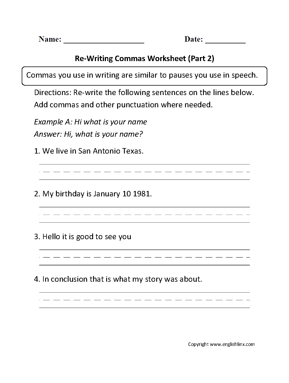 Englishlinx Commas Worksheets Englishlinx Commas Worksheets
