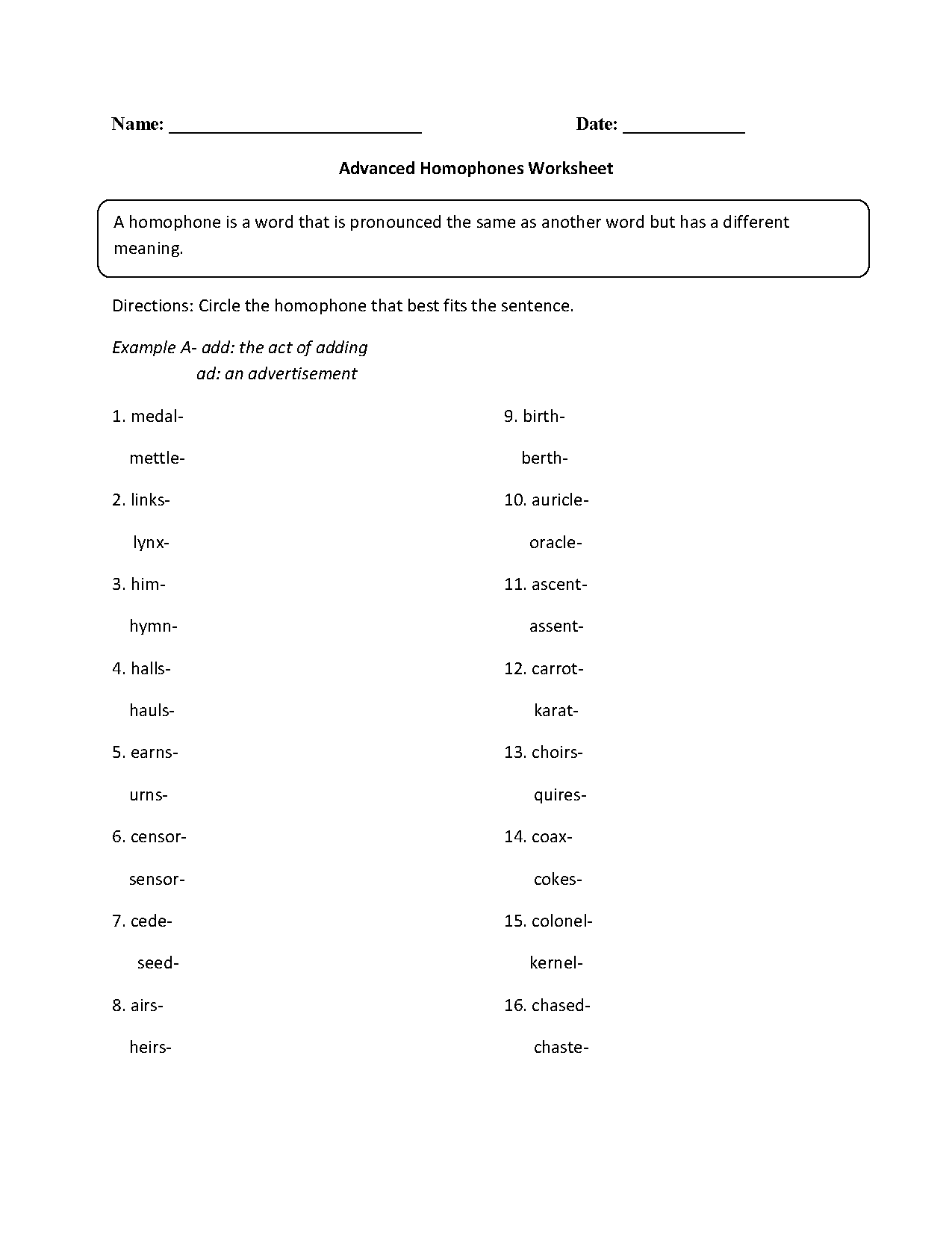 Englishlinx Homophones Worksheets